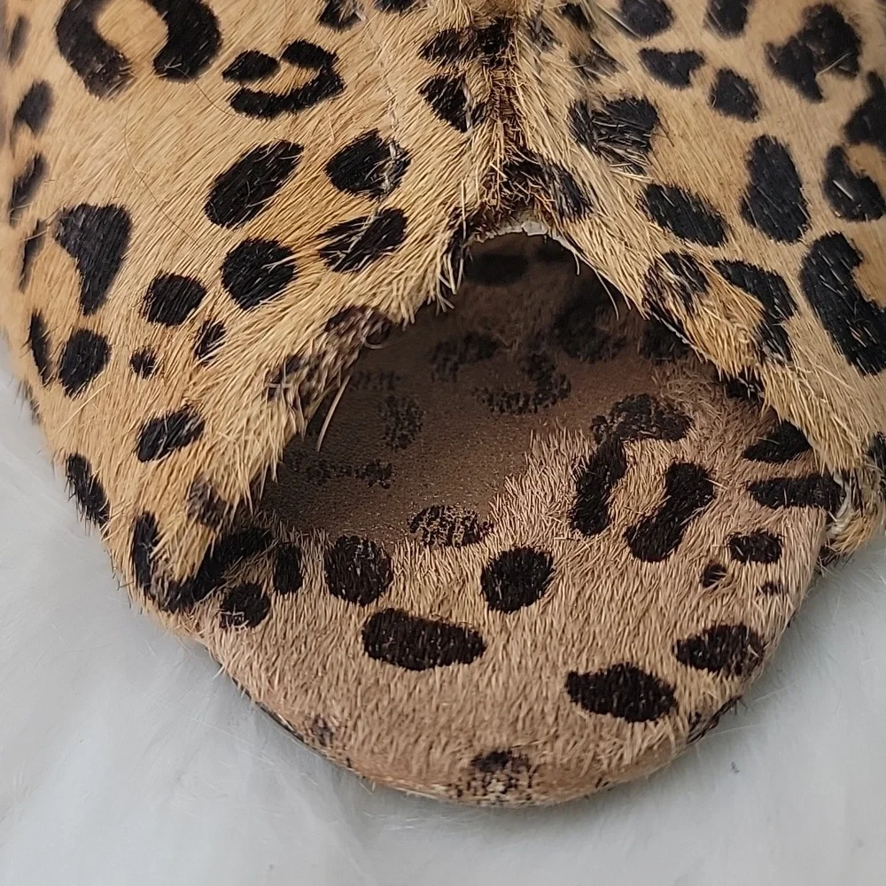 STEVEN STEVE MADDEN Bamba1 Leopard Animal Print Calf Hair Peep Toe Wedge Heels 8